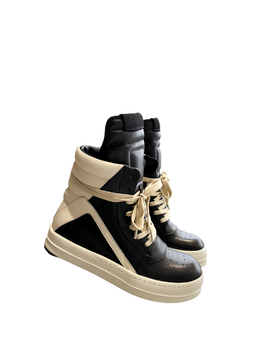 Rick Owens Geobasket Sneakers - Black and Cream - Phantom Kicks