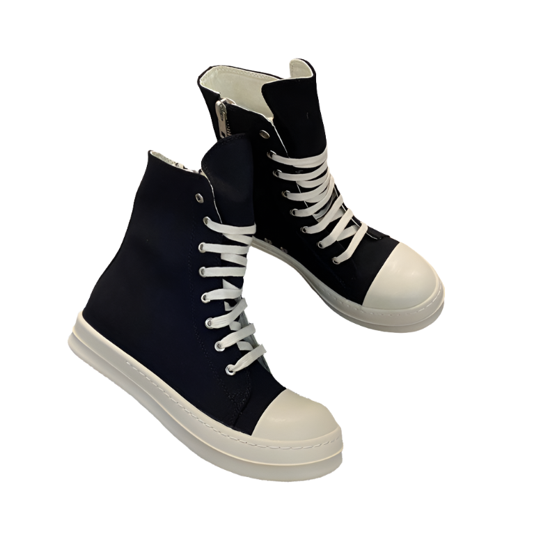 Rick Owens Canvas High-Top Sneakers - Black and White - Phantom Kicks