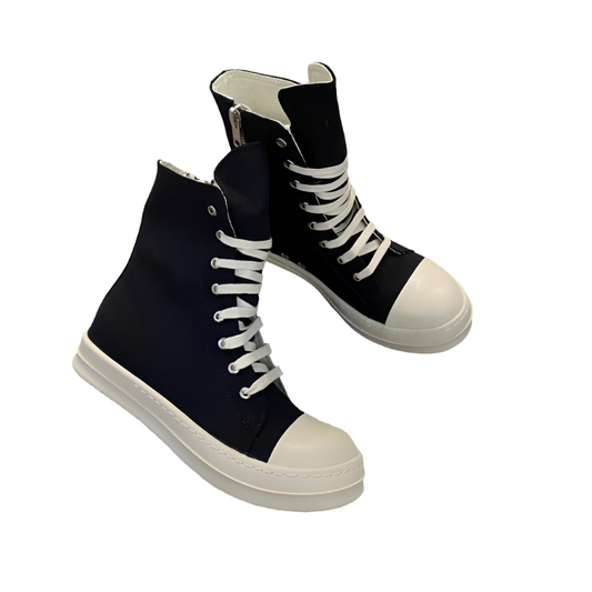 Rick Owens Canvas High-Top Sneakers - Black and White - Phantom Kicks