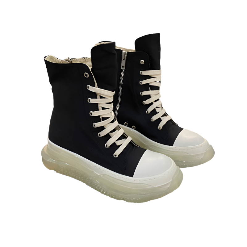 Rick Owens High-Top Canvas Boots - Black with Translucent Sole - Phantom Kicks