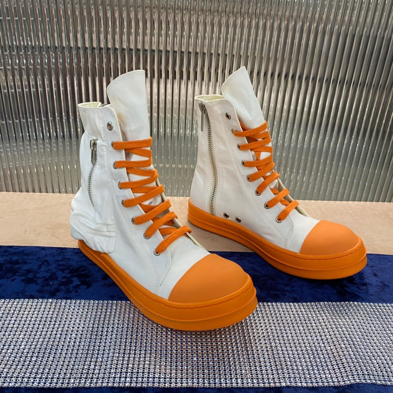 Rick Owens High-Top Canvas Boots - White and Orange - Phantom Kicks