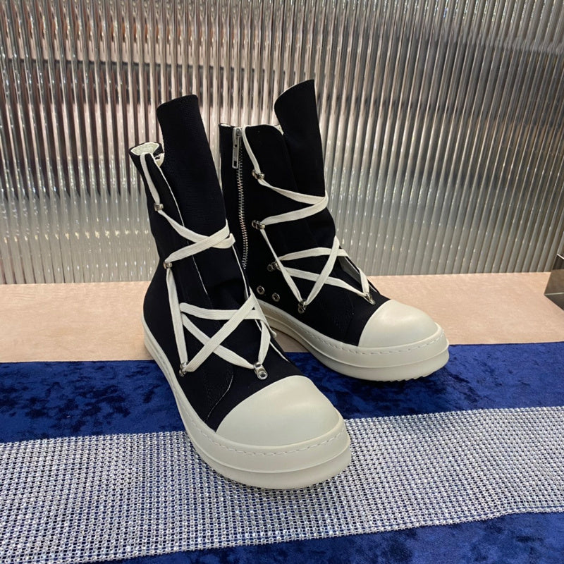 Rick Owens High-Top Canvas Boots - Black and White - Phantom Kicks