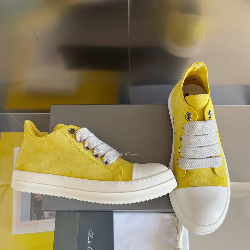 Rick Owens Yellow Suede Low-Top Sneakers - Phantom Kicks