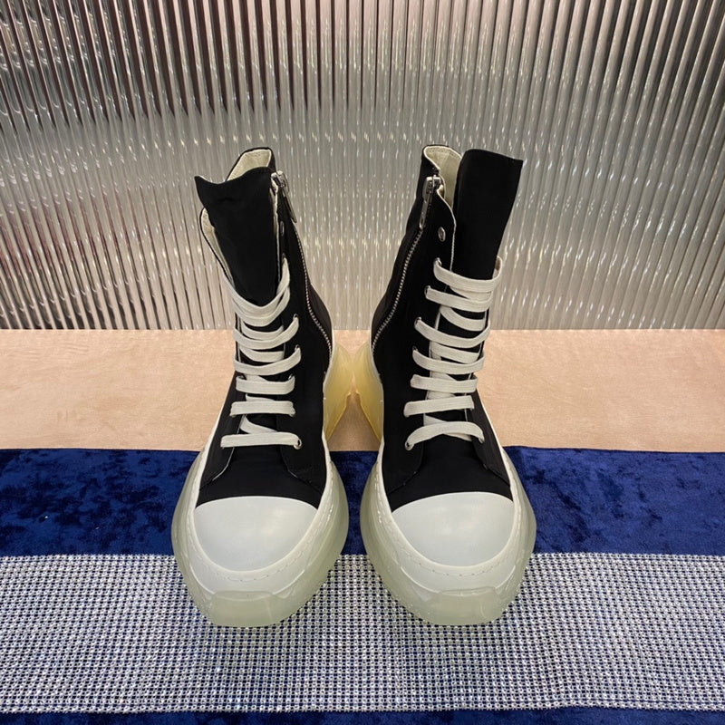Rick Owens High-Top Canvas Boots - Black with Translucent Sole - Phantom Kicks
