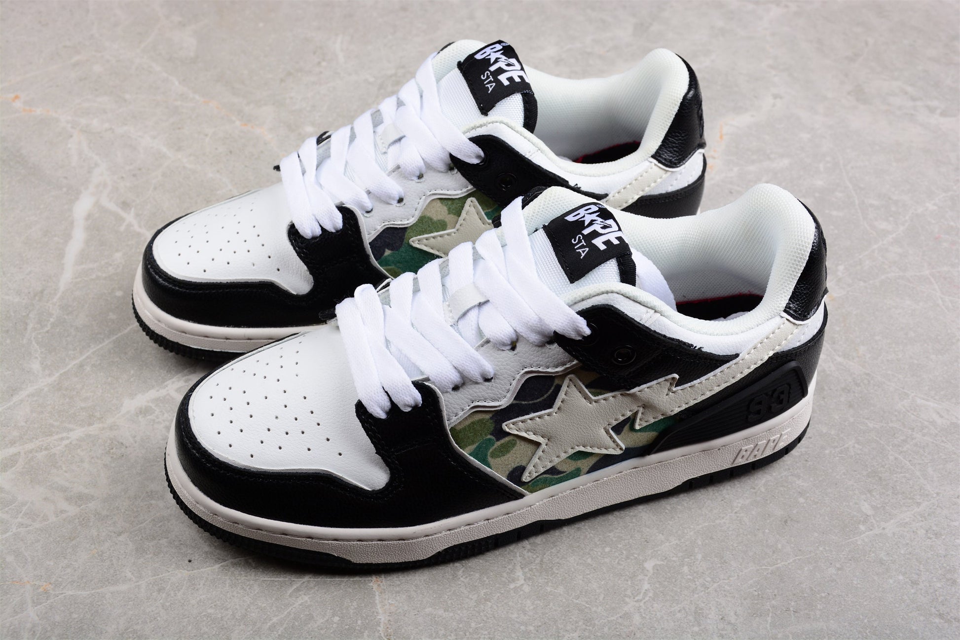 BAPE STA Low-Top Sneakers in Black, White, and Camo - Phantom Kicks