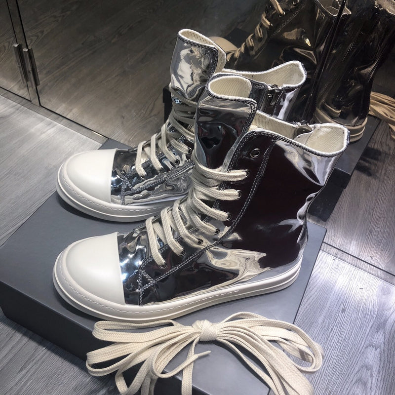 High-Top Metallic Leather Sneakers - Phantom Kicks