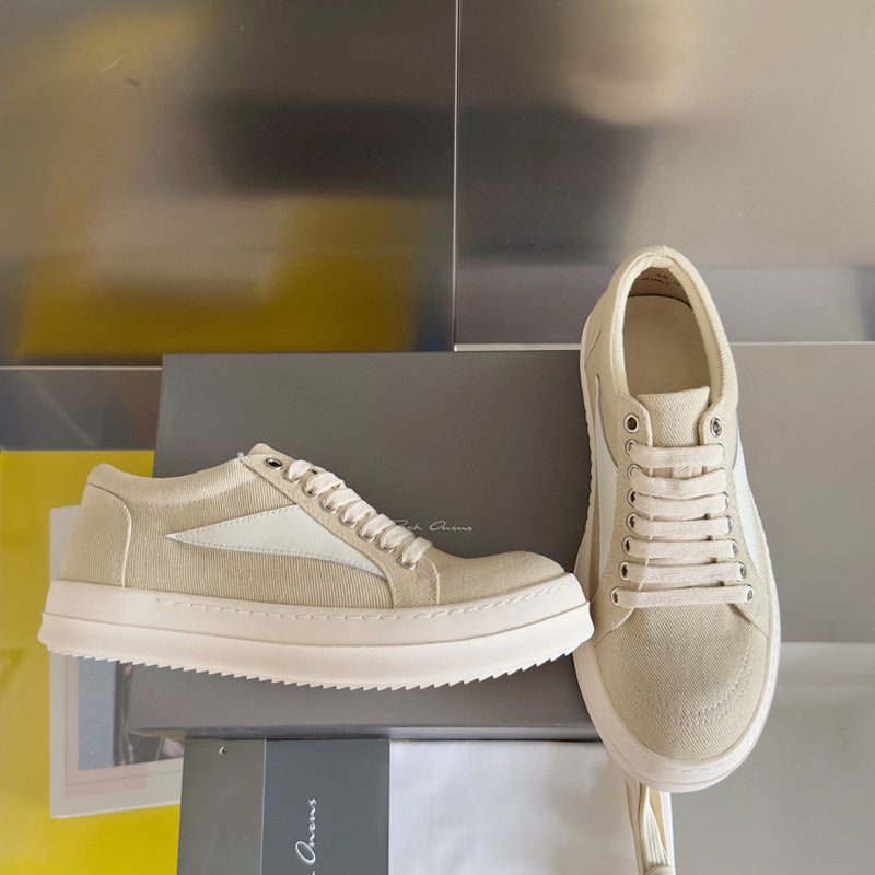 Rick Owens Beige Canvas Low-Top Sneakers - Phantom Kicks