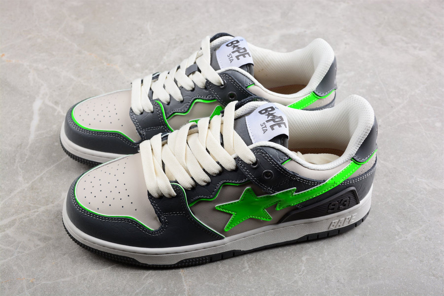BAPE STA Low-Top Sneakers in Grey and Neon Green - Phantom Kicks