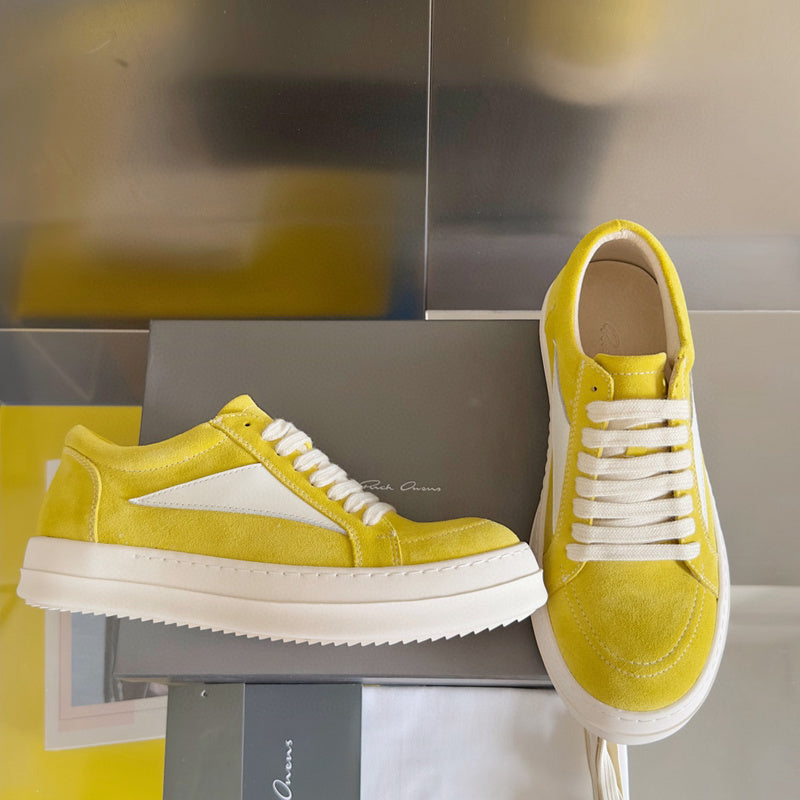 Rick Owens Yellow Suede Low-Top Sneakers - Phantom Kicks