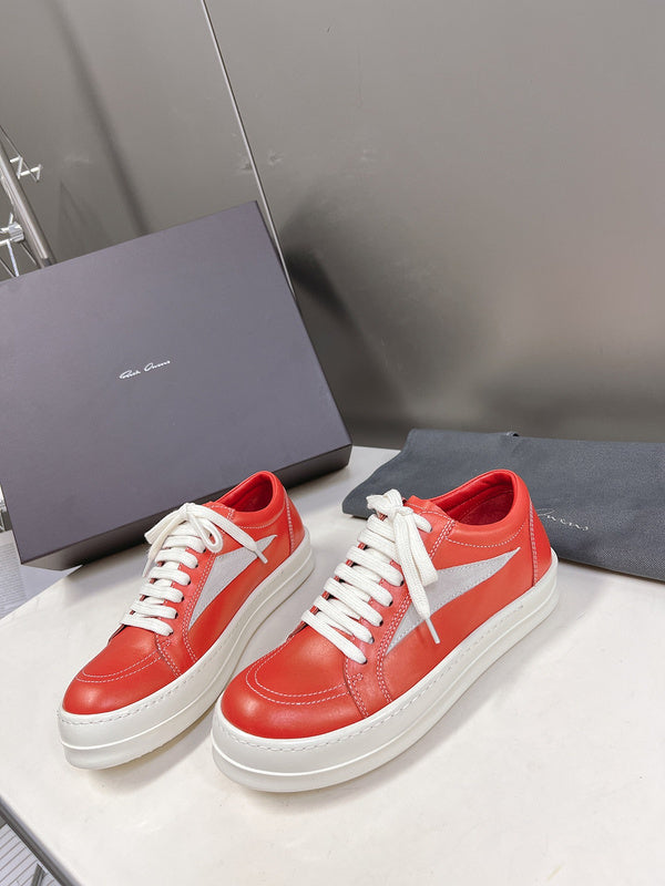 Rick Owens Low-Top Sneakers - Red Leather - Phantom Kicks