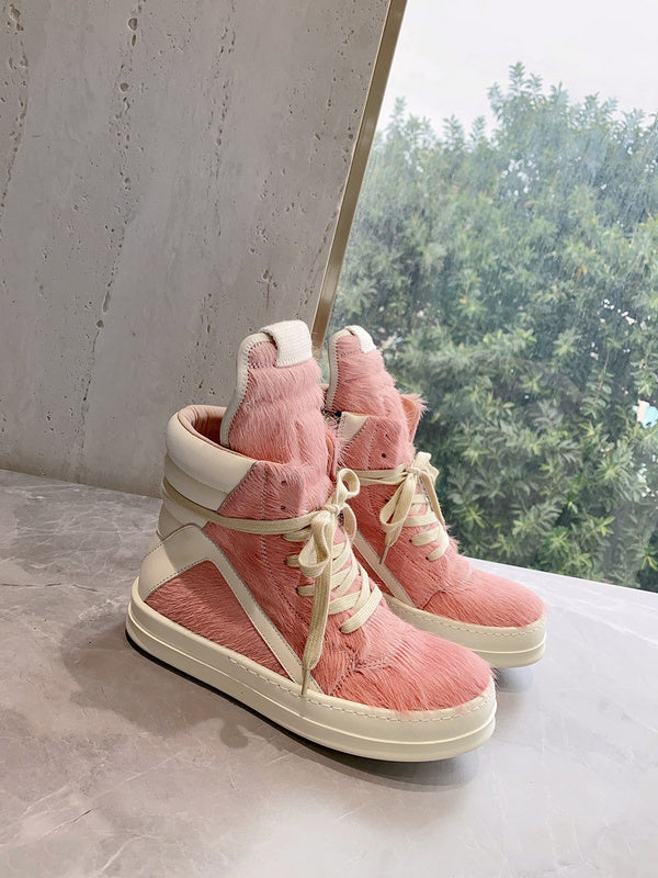 Rick Owens Geobasket Sneakers - Pink Pony Hair - Phantom Kicks