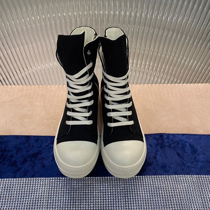 Rick Owens Canvas High-Top Sneakers - Black and White - Phantom Kicks