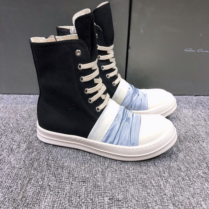 Rick Owens Black Canvas Boots with Ruched Fabric - Phantom Kicks