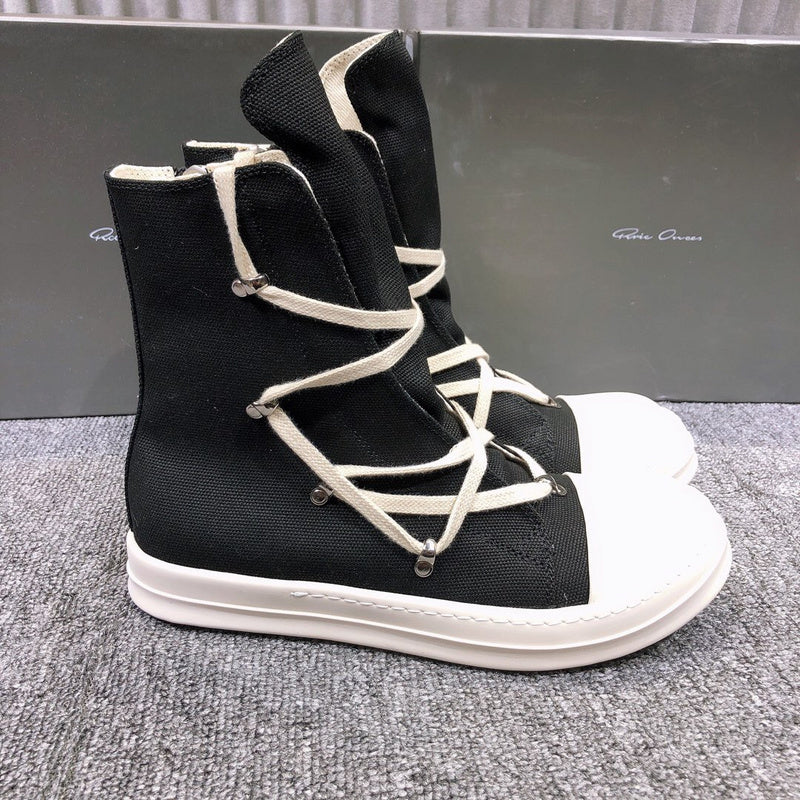 High-Top Black Canvas Sneakers with Wrap-Around Laces - Phantom Kicks