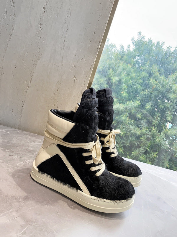 Rick Owens Geobasket Sneakers - Black Pony Hair - Phantom Kicks