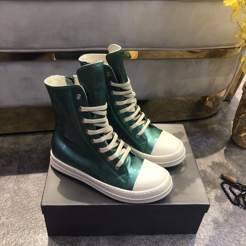High-Top Metallic Green Leather Sneakers - Phantom Kicks