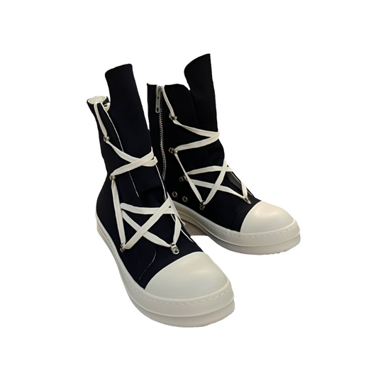 Rick Owens High-Top Canvas Boots - Black and White - Phantom Kicks