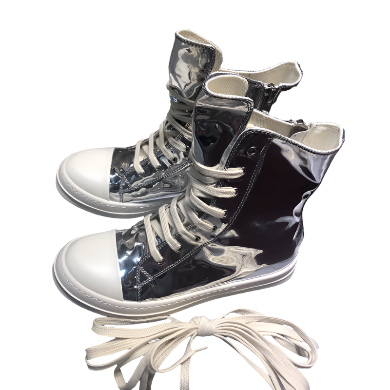 High-Top Metallic Leather Sneakers - Phantom Kicks