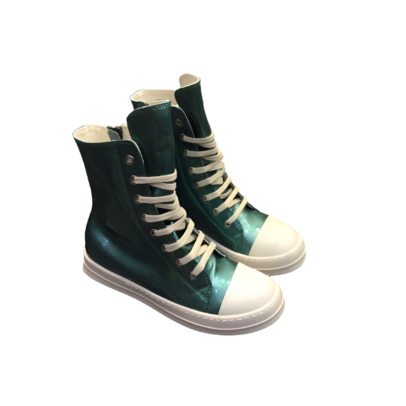 High-Top Metallic Green Leather Sneakers - Phantom Kicks