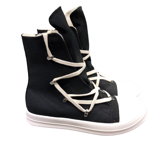 High-Top Black Canvas Sneakers with Wrap-Around Laces - Phantom Kicks