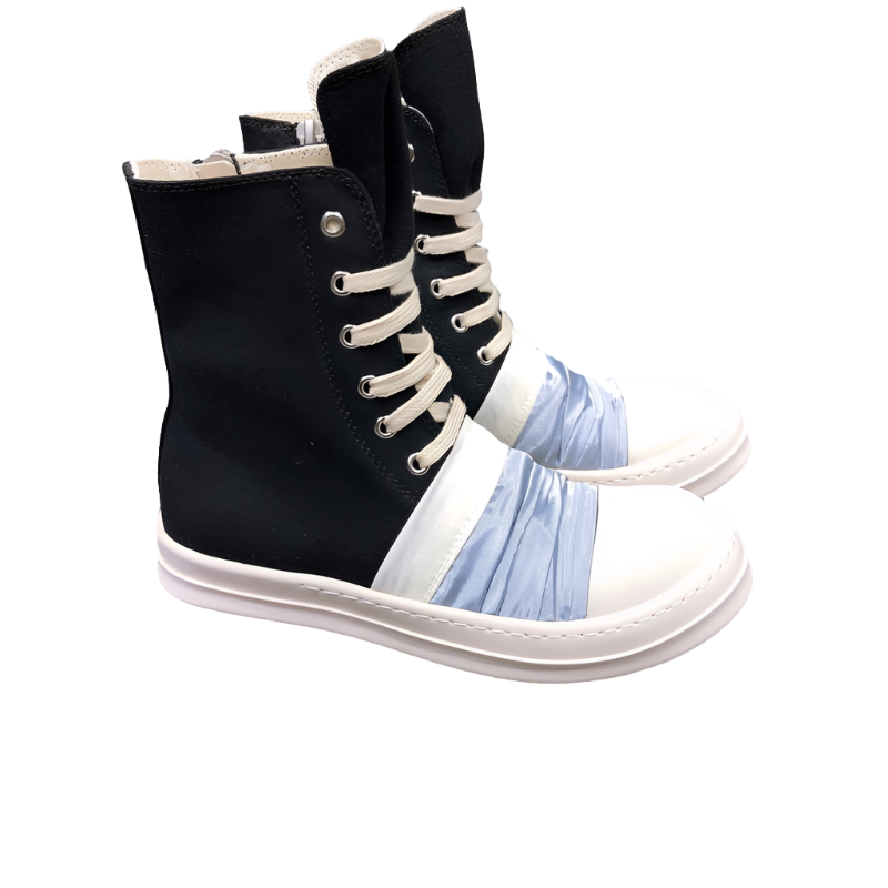 Rick Owens Black Canvas Boots with Ruched Fabric - Phantom Kicks