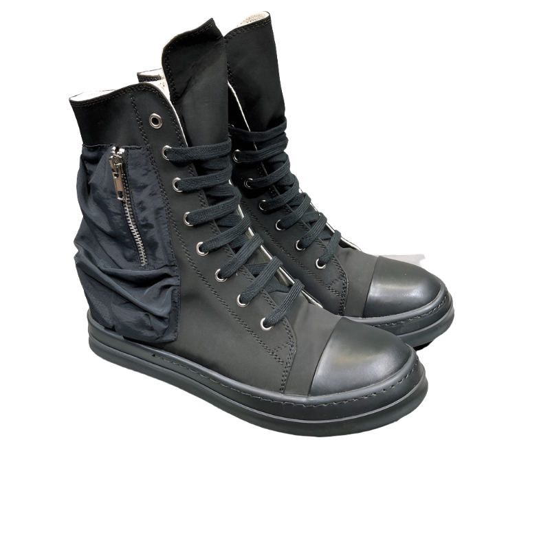 Rick Owens High-Top Leather Sneakers with Side Zipper - Phantom Kicks