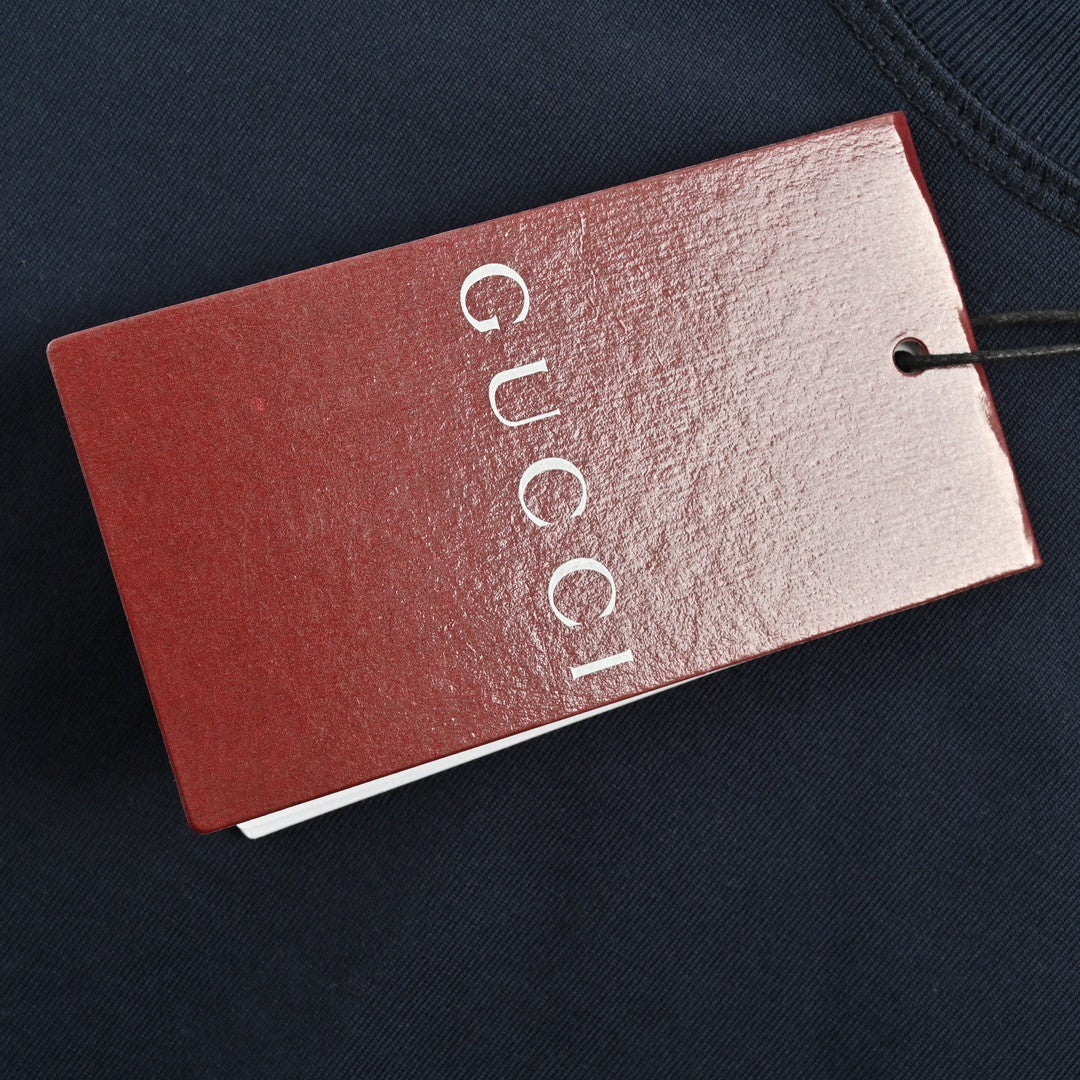 Gucci Navy Blue T-Shirt with Vertical Logo Patch - Phantom Kicks