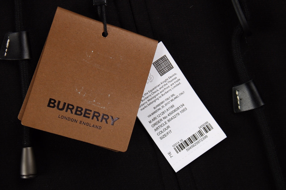 BURBERRY CHECK HOOD COTTON HOODIE BLACK - Phantom Kicks