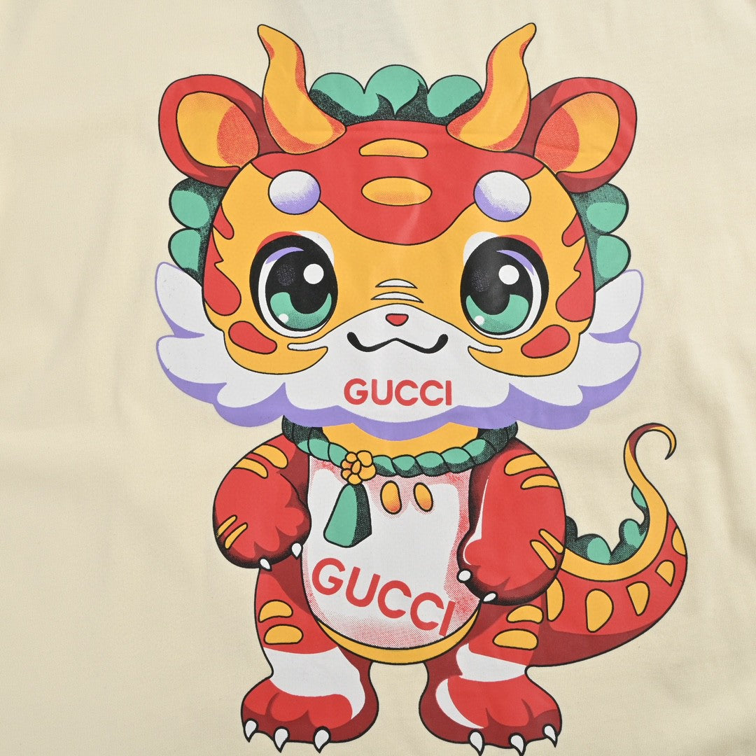 Gucci Cream T-Shirt with Dragon Cartoon - Phantom Kicks