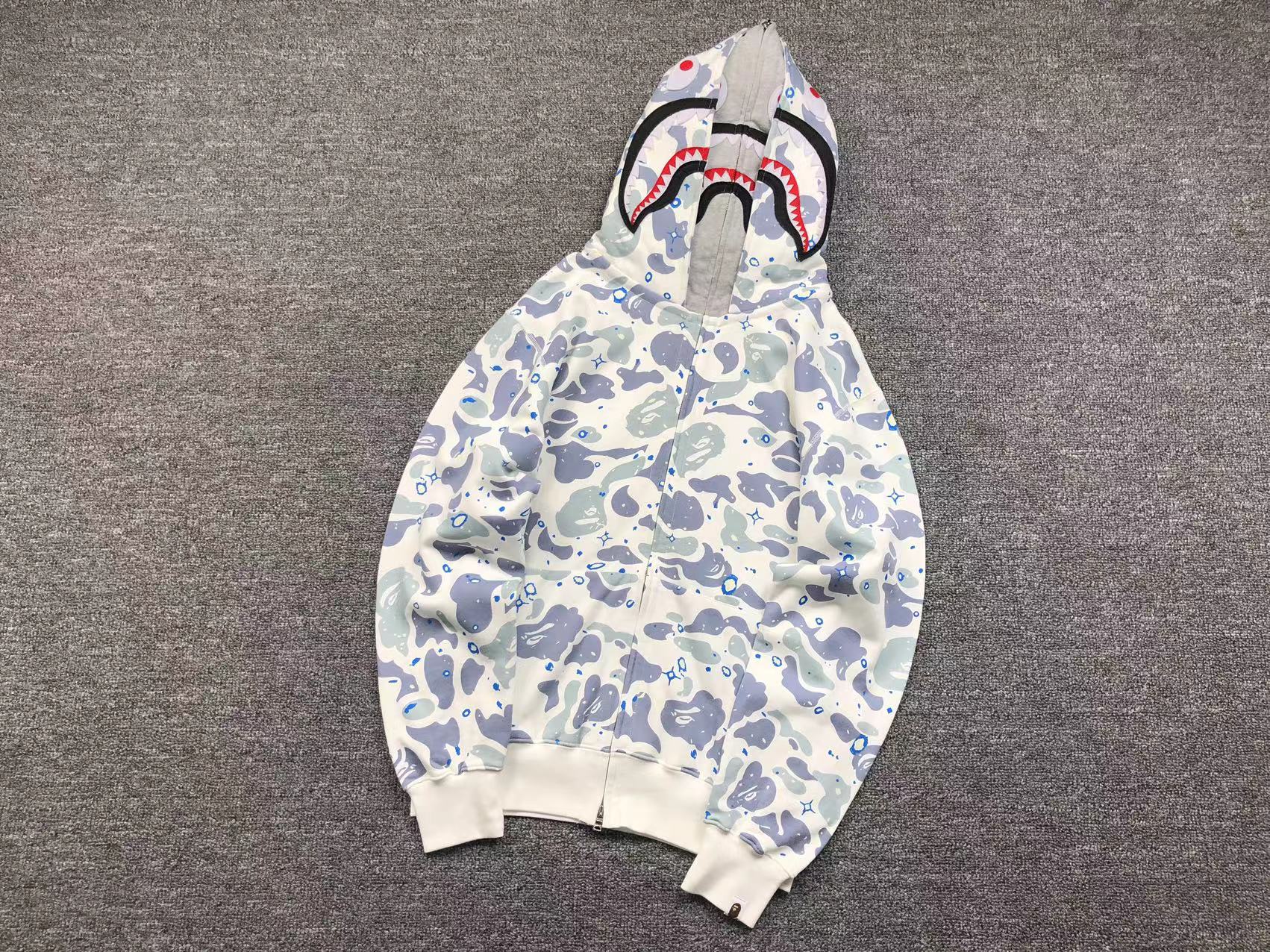 BAPE SPACE CAMO DOUBLE SHARK FULL ZIP HOODIE WHITE - Phantom Kicks