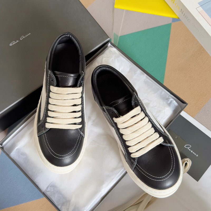 Rick Owens Black Leather and Suede Low-Top Sneakers - Phantom Kicks