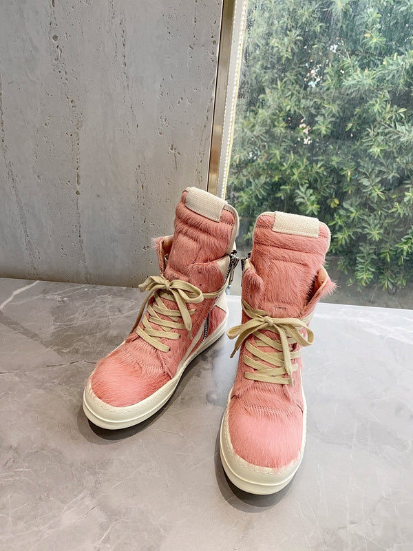 Rick Owens Geobasket Sneakers - Pink Pony Hair - Phantom Kicks