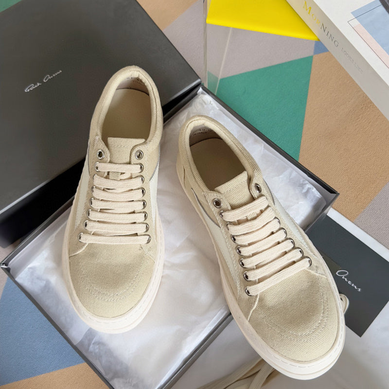 Rick Owens Beige Canvas Low-Top Sneakers - Phantom Kicks
