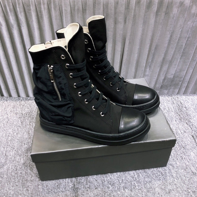 Rick Owens High-Top Leather Sneakers with Side Zipper - Phantom Kicks