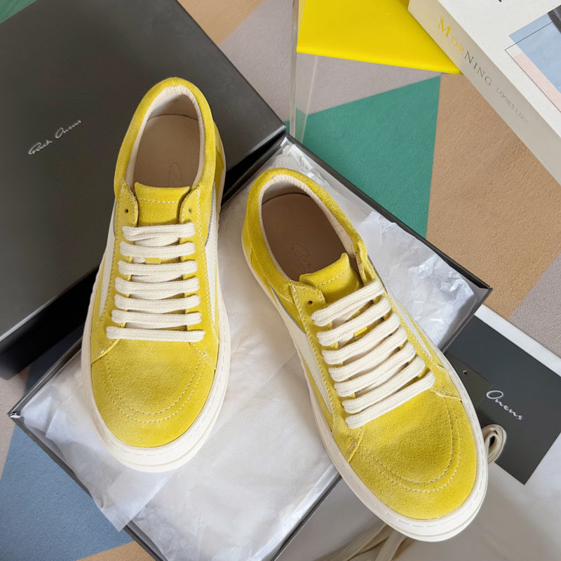 Rick Owens Yellow Suede Low-Top Sneakers - Phantom Kicks