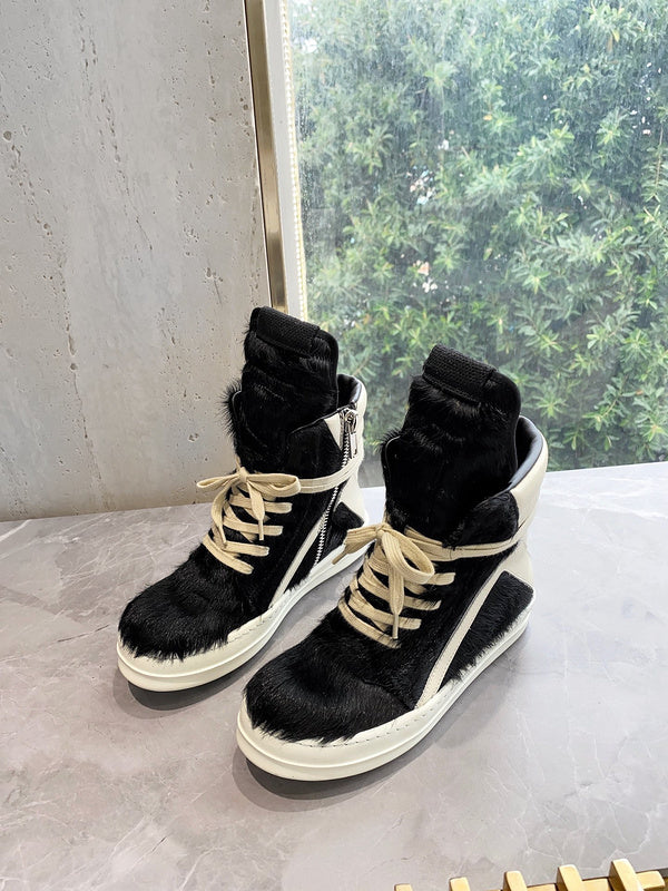 Rick Owens Geobasket Sneakers - Black Pony Hair - Phantom Kicks