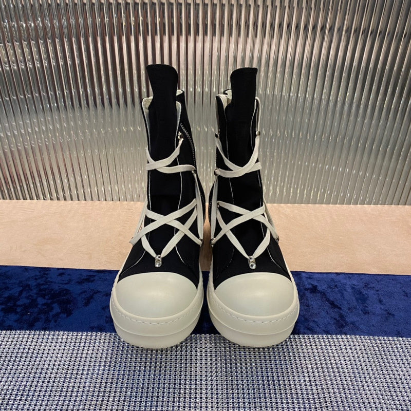 Rick Owens High-Top Canvas Boots - Black and White - Phantom Kicks