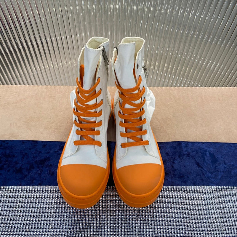 Rick Owens High-Top Canvas Boots - White and Orange - Phantom Kicks