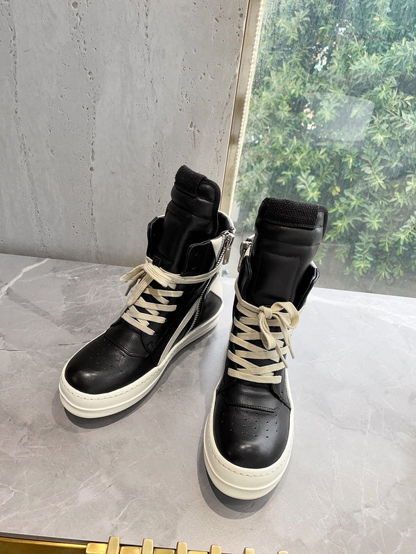 Rick Owens Geobasket Sneakers - Black and Cream - Phantom Kicks