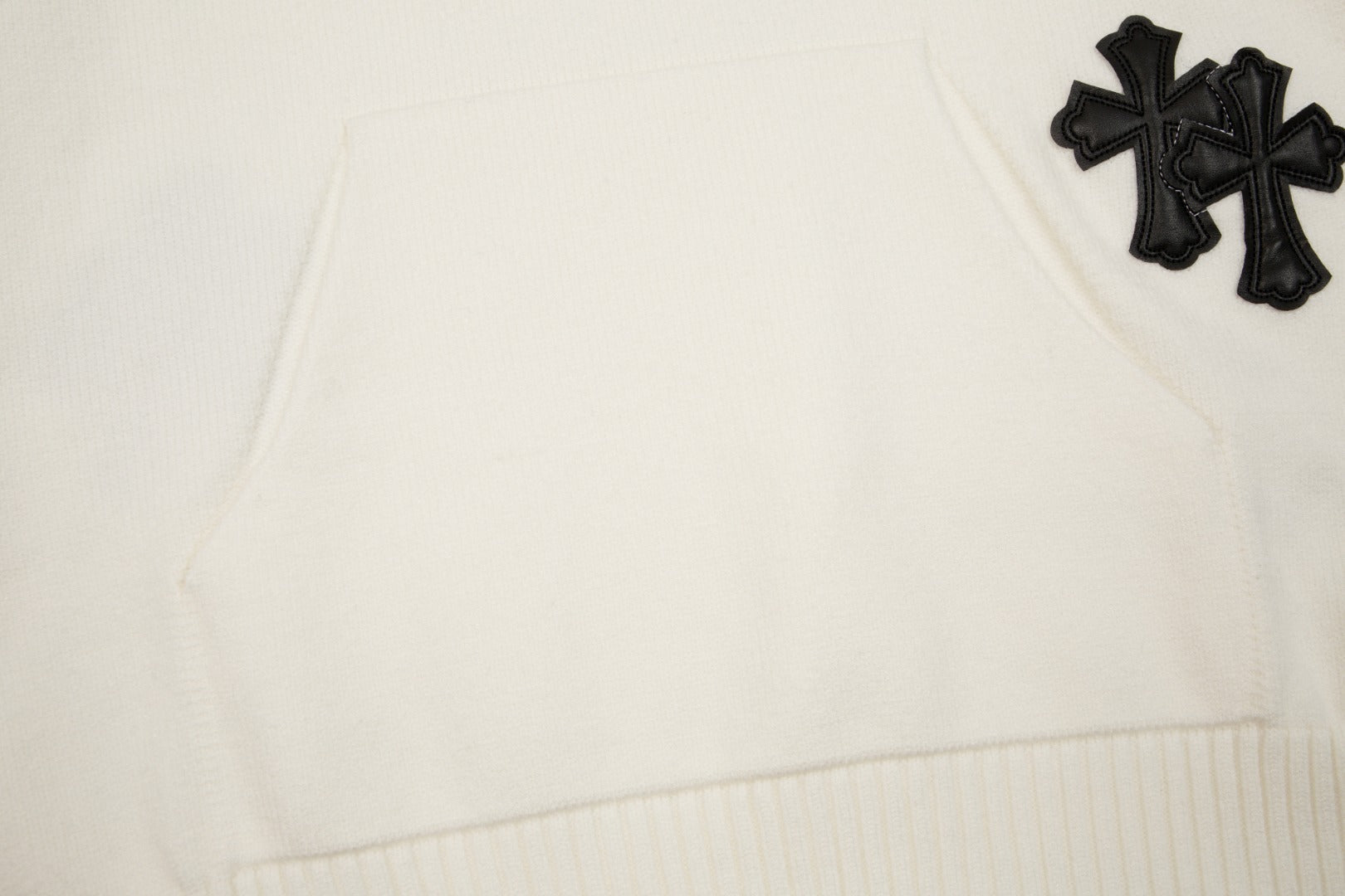CHROME HEARTS BLACK CROSS PATCH HOODIE WHITE - Phantom Kicks