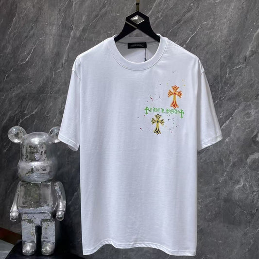 Chrome Hearts Classic Crewneck T-Shirt in White/Yellow/Orange