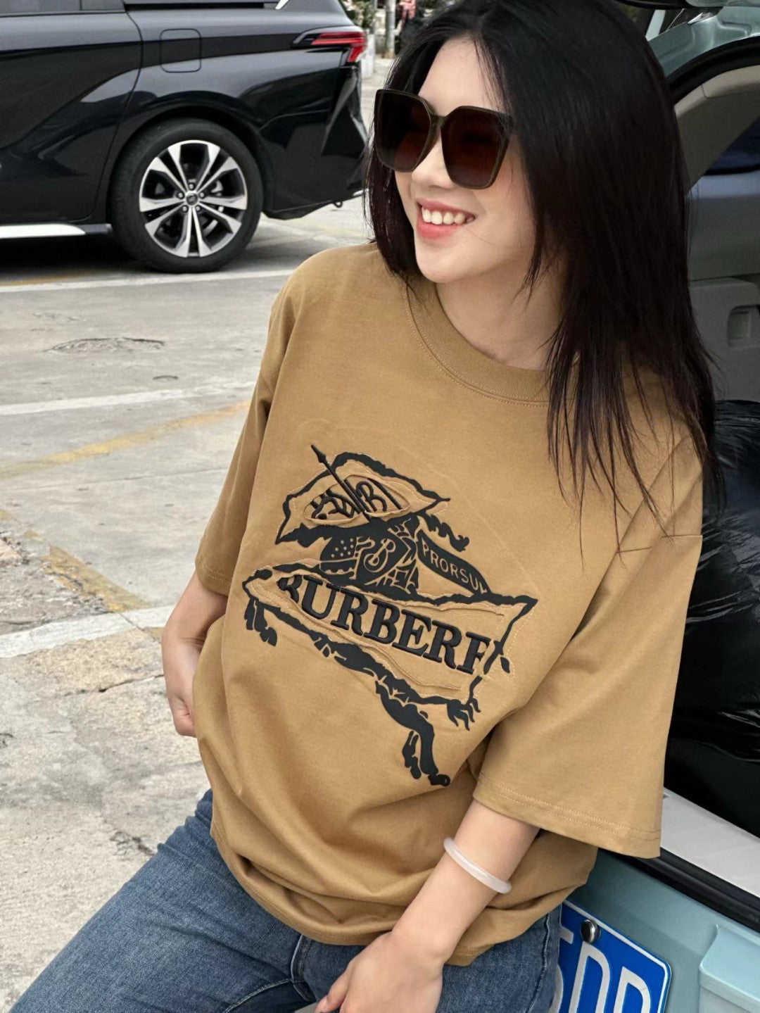 Burberry T-Shirt - Tan with Graphic Design - Phantom Kicks