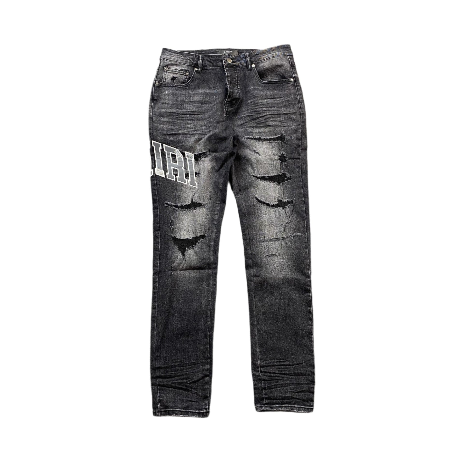 AMIRI VARSITY LOGO REPAIR JEANS - Phantom Kicks