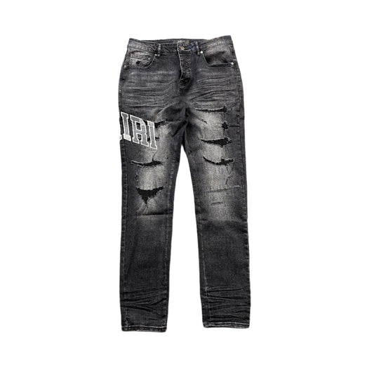 AMIRI VARSITY LOGO REPAIR JEANS - Phantom Kicks