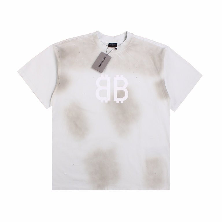 BALENCIAGA DISTRESSED LOGO T-SHIRT WHITE GREY - Phantom Kicks