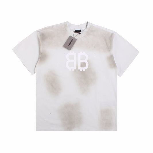 BALENCIAGA DISTRESSED LOGO T-SHIRT WHITE GREY - Phantom Kicks
