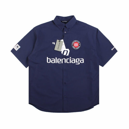 BALENCIAGA LOGO DESIGN BUTTON-UP SHIRT NAVY - Phantom Kicks