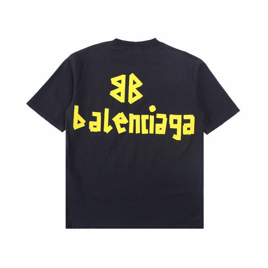 BALENCIAGA LOGO T-SHIRT BLACK YELLOW - Phantom Kicks