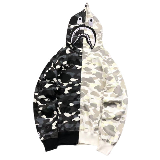 BAPE CITY CAMO HALF SHARK FULL ZIP HOODIE WHITE/BLACK - Phantom Kicks