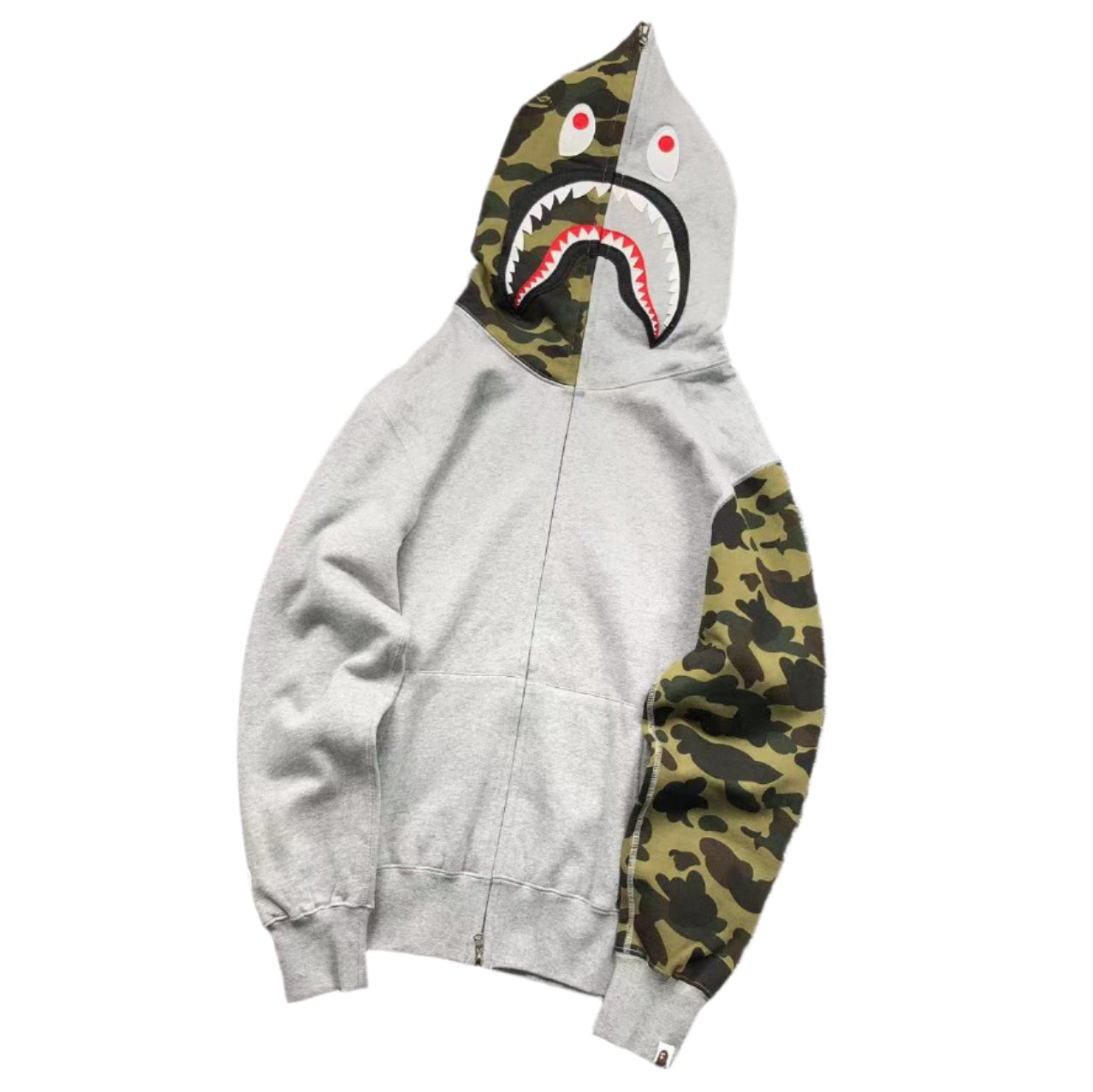 BAPE GREEN CAMO FULL ZIP HOODIE GREY - Phantom Kicks